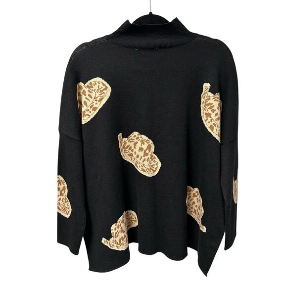 Entro Black Tan Cowboy Hat Print Mock Neck Pullover Sweater Womens Size Small - Picture 8 of 8